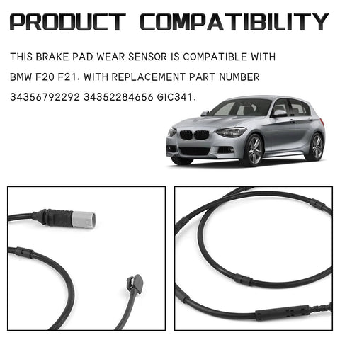 Brake pad wear sensor cable for BMW F20/F21/F30/F31/F32/F33, front and rear, black with connectors