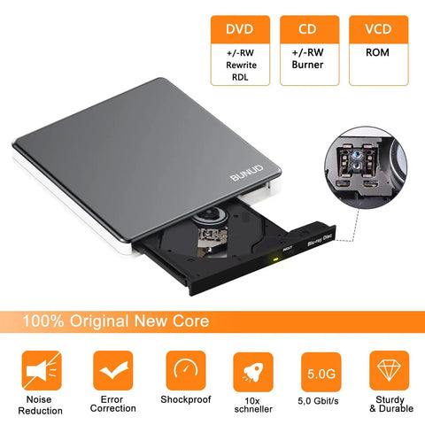 Five In One External Blu Ray Drive With USB 3.0 And USB Type C Portable Slim Blu Ray Burner BD Player open tray