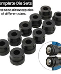 Complete die sets for Heavy Duty Sheet Metal Bead Roller With 18 Inch Throat Depth showing round bead and step dies.