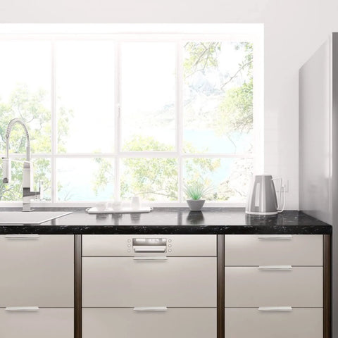 Modern kitchen with matte black 5 inch cabinet pulls for cabinets and kitchens 10 pack aluminum finger and edge pulls installed