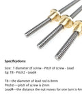 T8 Lead Screw 8mm For Z Axis 300mm 11.81in With Copper Nut 2mm Pitch 8mm Lead Stainless Steel Rod for 3D Printer