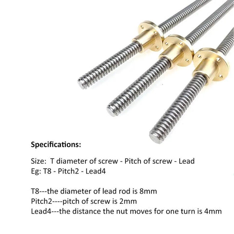 Badass 20 Mm T20 Lead Screw Set Includes 70.87 Inch Stainless Steel Rod Copper Nut Pillow Bearing Block And Coupler view of three lead screws with bronze nuts.