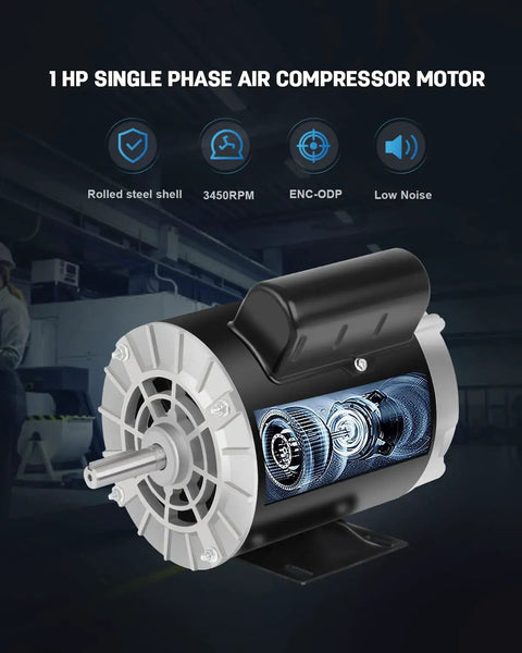 1HP Air Compressor Electric Motor, 5/8 Inch Keyed Shaft, 56 Frame, Single Phase 115/230V, 3450 RPM, CCW Rotation