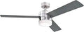 52 Inch LED Ceiling Fan With Light And Remote, Dope Brushed Nickel Finish, Opal Frosted Glass, Reversible Graphite Blades, Down Rod Only