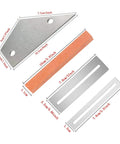 Guitar Luthier Tool Kit 6 Pack with crowning file, rocker, grinding stone, and fingerboard guards, with measurements visible