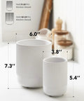 Two Piece Ceramic Utensil Holder Set For Kitchen Countertop White Fluted Crock Organizer Large 7.3 Inch And Small 5.4 Inch