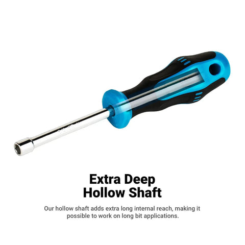 Kontour Nut Driver Set 7-Piece Metric 3-Inch Hollow Shaft with Chrome Vanadium Steel Construction blue handle detail