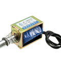 12V DC Solenoid Electromagnet Push Pull Open Frame Linear Motion Actuator 15N Force, 10mm Stroke, Spring Return, Low Power Consumption, Easy Install For DIY Builds, open-frame coil with spring plunger and wires