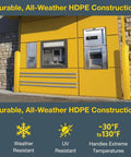 Built Tough 56 Inch Bollard Cover For 6 Inch Outdoor Poles, yellow HDPE sleeve at ATM, weather-resistant protection against impact.
