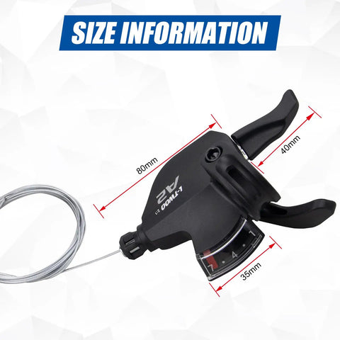 7 Speed Right Thumb Gear Shifter Lever For Mountain Bike With Cables, Fits 22.2Mm Handlebars, size dimensions shown