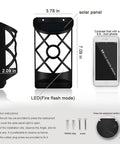 Dimensions and installation details of Solar Flame Lights Outdoor Waterproof Wall Mounted Night Lights With Flickering Flame Effect And Auto On Off Sensor 66 LED