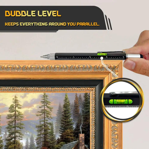 Using 9 In 1 Metal Multitool Pen Set For Him With 2 Pens And 6 Refills to level a picture frame