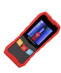 Badass Wall Scanner And Stud Finder Knocks Out Hidden Wood Studs Cables And Metal Wiring With Deep Scan Power, red handheld device with screen.