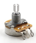 Guitar potentiometer with split-shaft, 500k audio-taper, threaded bushing and PCB lug pins