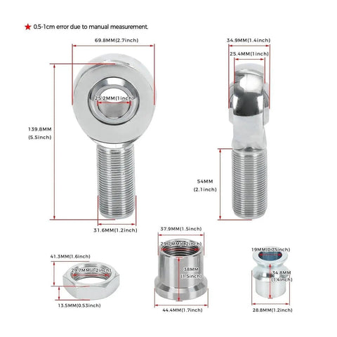 Straight Up Reliable One Point Two Five Inch Heim Joint Rod End Kit built tough, showing dimensions, and components for smooth machinery linkage systems.