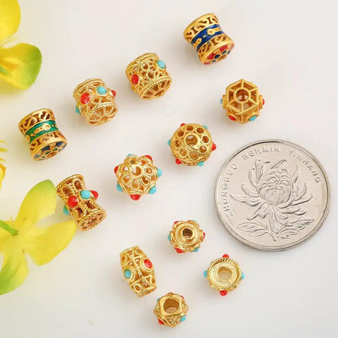 Grab These Dope Hollow Transfer Beads For Your Next DIY Jewelry Build And Stack Up Some Fire Sand Gold Spacer Charms, assorted sizes and designs.