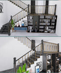 Top Shelf Aluminum Staircase Balusters And Spindles, black and gold railing with rotatable gold brackets in modern decor.