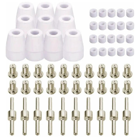 60 Pcs PT31 LG40 Plasma Cutter Electrode Tips Cup Extended Nickel Plated Kit For CUT40 CUT50 Welding Torch Consumables And Accessories