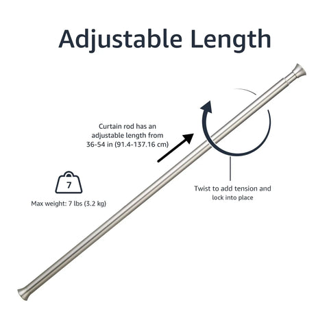 Adjustable Tension Curtain Rod For Windows And Showers 36 To 54 Inch Drill Free Spring Loaded Design With Nickel Finish And Classic Finials With Traction Caps For Quick Setup And Built Tough Daily Reliability