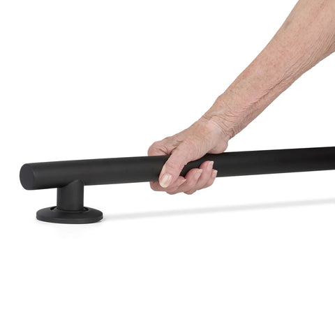 24 Inch Straight Shower Grab Bar Matte Black Stainless Steel With Concealed Flanges, hand gripping solid black bar for support