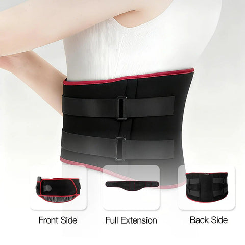 Woman wearing Cordless Heating Massage Belt With 3 Heat Settings And 5 Vibration Modes 10000mAh Rechargeable Battery for lower back pain relief.