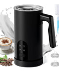 4-In-1 Milk Frother And Steamer With One-Touch LED Controls, 11.8Oz, 350 Ml Capacity, black color, cup of cappuccino
