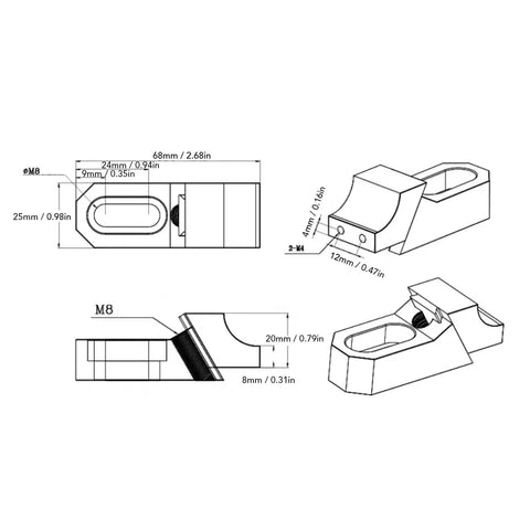 S136H Die Steel Side Clamp Vise Set Low Profile 2Pcs Adjustable CNC Machining Clamps With 20Mm Height technical drawing dimensions.