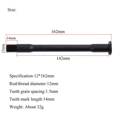 Rear Thru Axle For Road Bike Wheel, Compatible With 162mm Or 142mm Hubs, 12mm Diameter, 1.5mm Thread Pitch, Aluminum Alloy, 32g