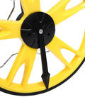 Close-up of Marhynchus Telescopic Measuring Wheel for Precise Measurement black and yellow wheel with arrow tip.