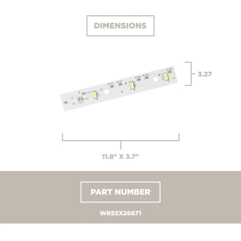 Refrigerator Light Board Replacement OEM Part For Bright Interior No Fuss Upgrade dimensions and part number WR55x26671