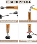 Installation steps for Heavy Duty Adjustable Furniture Levelers With Swivel M8 Thread Feet, Ultra Tough Nylon Base Pads.