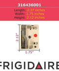 316436001 Replacement Switch for Range and Stovetop OEM Part Single Unit Easy Install with dimensions and Frigidaire logo