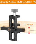 2 in 1 Cabinet Door Mounting Jig With Adjustable Positioner For Frameless Or Face Frame Doors Fast Setup And Precise Installation third hand tool shown securing a board thickness of 7-40mm.