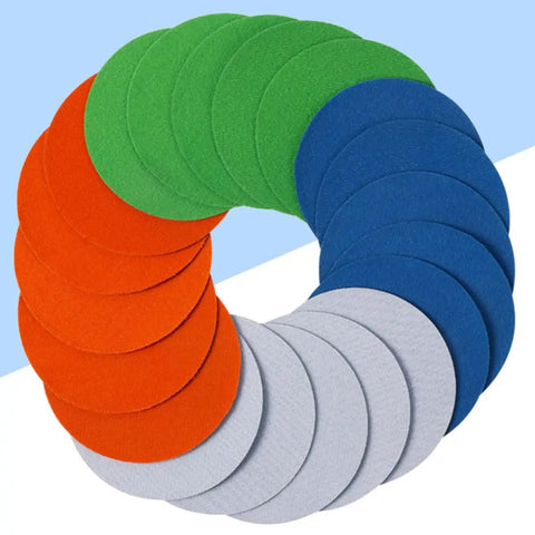 Ultimate 20 Pack Of High Grit Hook And Loop Sanding Discs For Perfect Wet Dry Blending And Finishing Jobs With Dual Side Flocking Design assorted colors arranged in a spiral.