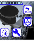 Close-up of 4 Pack Universal ABS Snap In Wheel Center Caps features, waterproof, easy to install, anti-corrosion for car truck SUV.