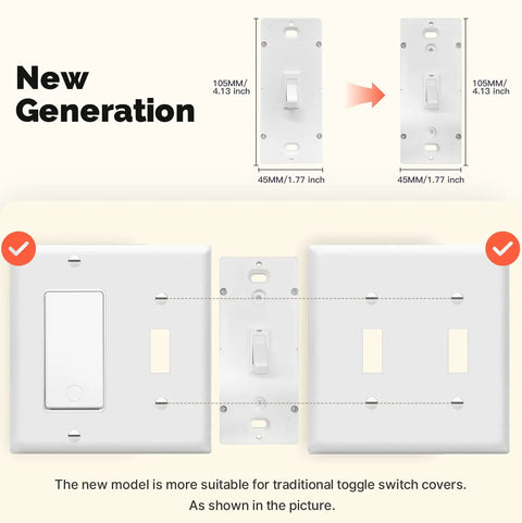 New Gen Smart Toggle Switch For Single Pole And 3 Way Lights, 2.4G WiFi, neutral wire required, compatible with Alexa
