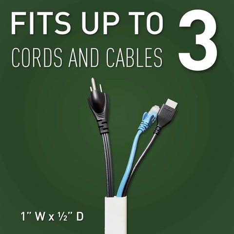 CordMate II Cable Management Kit, Easy Peel And Press Cord Organizer, showing 1" W x 1/2" D capacity fitting 3 cables