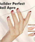 Close-up of manicured hand showcasing Builder Perfect Nail Apre with comparison of before and after using Hema Free Builder Gel In A Bottle BIAB.