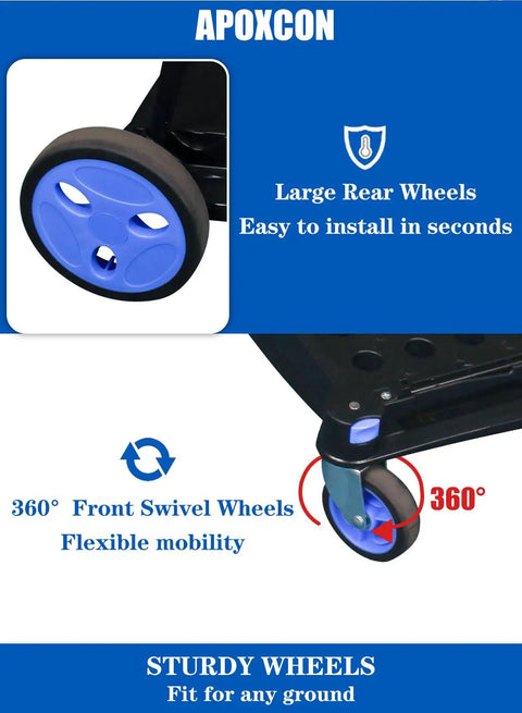 Dope Two Tier Collapsible Shopping Cart With Two Storage Crates And 360 Degree Swivel Wheels featuring large rear wheels