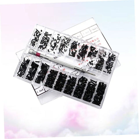 Miniature Screw Set With Countersunk Flat Head Screws In Transparent Storage Box For Glasses Watches Diy Projects And Repairs