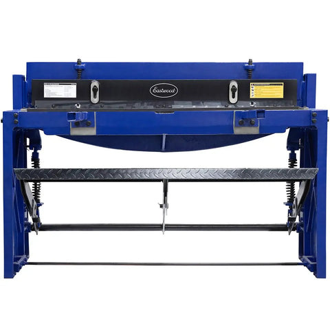 Heavy Duty Kickass Cast Iron Manual Stomp Shear Machine For Cutting Thick Sheet Metal And Aluminum Up To 14 Gauge, front view with details.