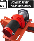 Heavy Hauler Electric Hoist For Pickup Trucks With Folding Bed Jib Crane And 2000 Lbs Winch, featuring 12V on-board battery and winch detail.
