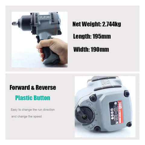 Professional Grade Half Inch Drive Pneumatic Impact Wrench Tough As Nails Air Powered Tool For Grease Monkey Auto Shop Repair Heavy Duty Mechanic Essentials, showing handle and reverse button.