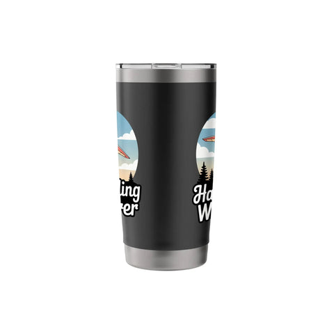 Hang Glider Whisperer Stainless Steel Insulated Tumbler with bold hang gliding artwork, 20 oz size, dual-wall insulation, black design