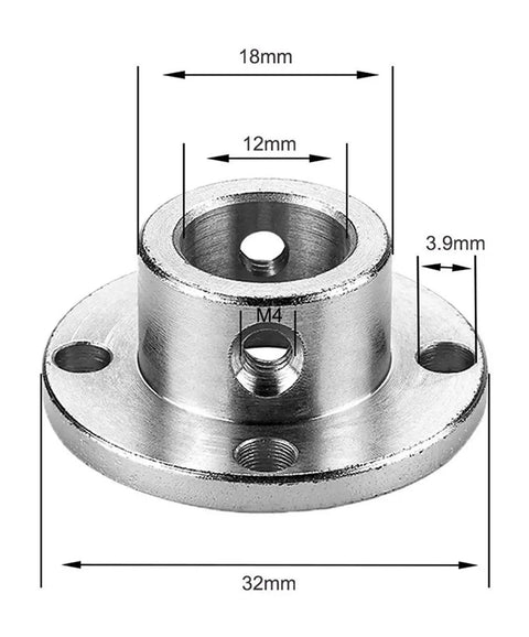 4 Pack 12mm Flange Coupling Connector For RC Models with dimensions shown, 45 steel, DIY Motor Axis Fittings, heat-treated, electroplated