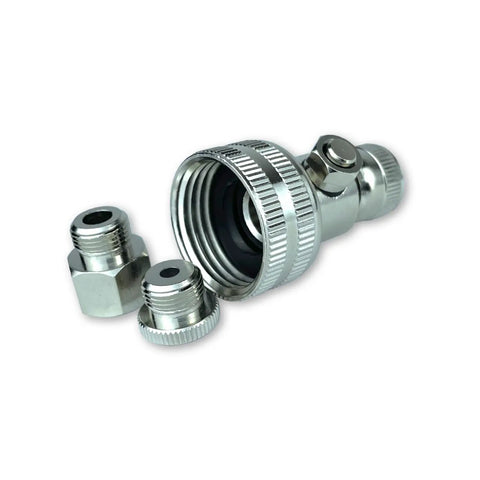 N-1091 Water Adapter For Liquid Fill Tires And Foam Fill Kit with three quarter inch hose and extra bushings in chrome finish