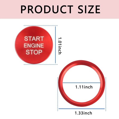 Audi Push Start Button Cover For A4 A5 A6 A7 Q5 S4 S5 S6 S8 2009 To 2021 Aluminum Engine Start Stop Button Cover size details in red.