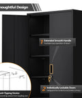 Heavy Gauge Steel Storage Cabinet With Two Doors And Five Adjustable Shelves, Seventy One Inch Tall Lockable Tool Box For Garage Or Office, Black Finish with extended handle and lock.