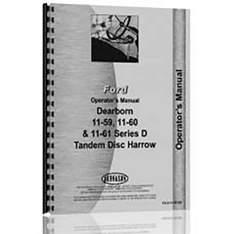 New Operators Manual For Tandem Disc Harrow Attachment That Fits Interchangeable With RAP71123 displayed on spiral binding