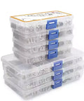 Top Shelf Heavy Duty Nuts And Bolts With Screws Washers And Seal Rings Hardware Kit in clear storage containers for organization.